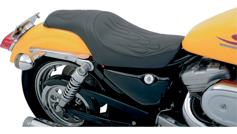 DRAG SPECIALTIES Predator Flame Stitch Solar-Reflective Leather Seat - Black - Sportster '82-'03