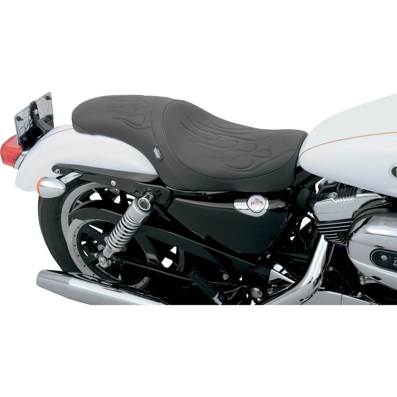 DRAG SPECIALTIES Predator Flame Stitch Solar-Reflective Leather Seat - Black - Sportster '04-'22