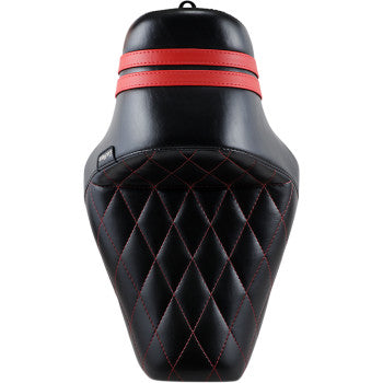 LE PERA Stubs Spoiler Seat - Diamond - Black w/ Red Stripes - Sportster '04-'22
