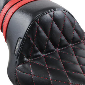 LE PERA Stubs Spoiler Seat - Diamond - Black w/ Red Stripes - Sportster '04-'22
