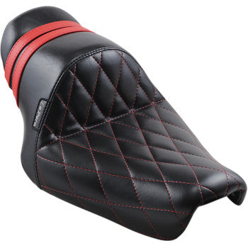 LE PERA Stubs Spoiler Seat - Diamond - Black w/ Red Stripes - Sportster '04-'22