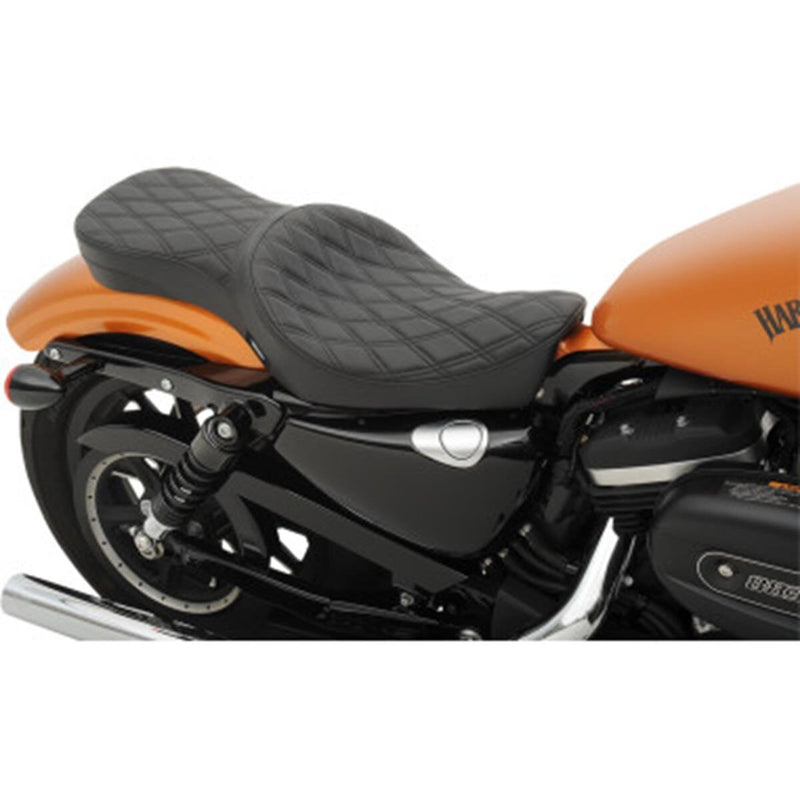 DRAG SPECIALTIES Double Bucket Double Diamond Black Stitch Vinyl Seat - Black - Sportster '10-'22
