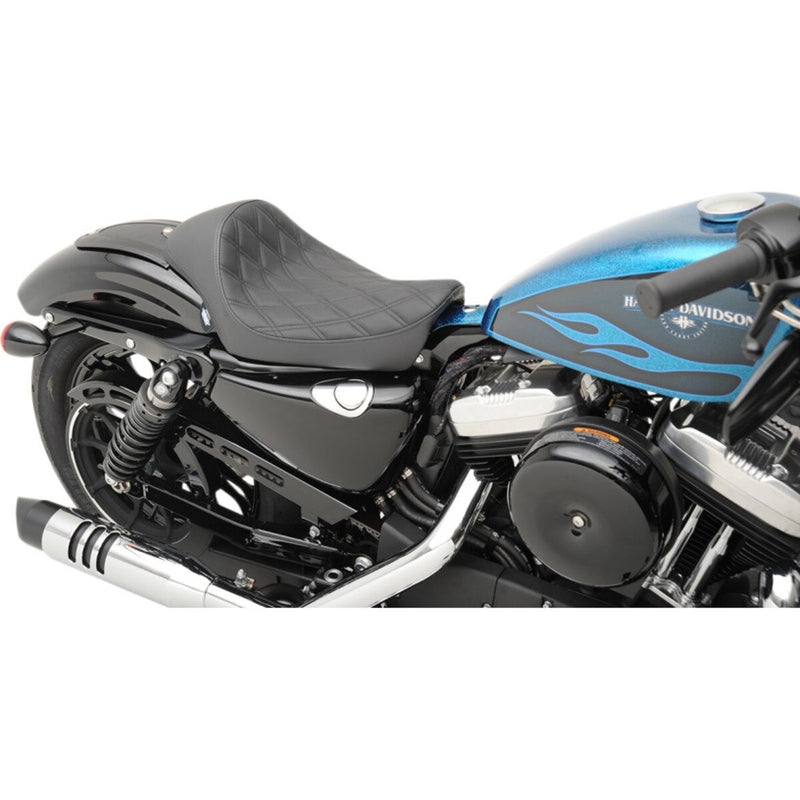 DRAG SPECIALTIES Cafe Style Double Diamond Black Stitch Solo Vinyl Seat - Black - Sportster '10-'22