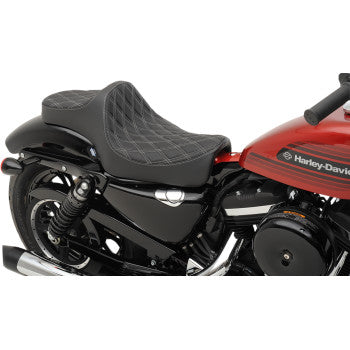 DRAG SPECIALTIES Predator III Double Diamond Silver Stitch Vinyl Seat - Black - Sportster '04-'22