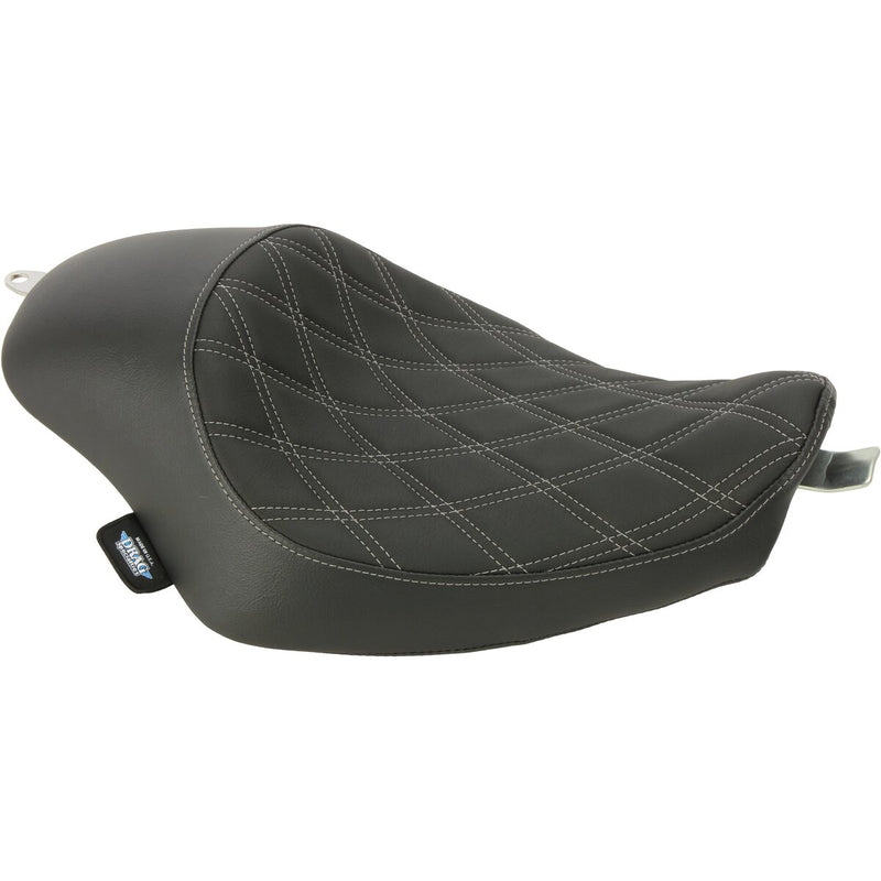 DRAG SPECIALTIES 3/4 Double Diamond Silver Stitch Solo Vinyl Seat - Black - Sportster '04-'22