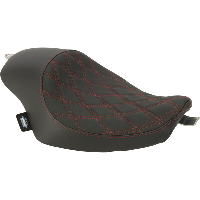 DRAG SPECIALTIES 3/4 Double Diamond Red Stitch Solo Vinyl Seat - Black - Sportster '04-'22