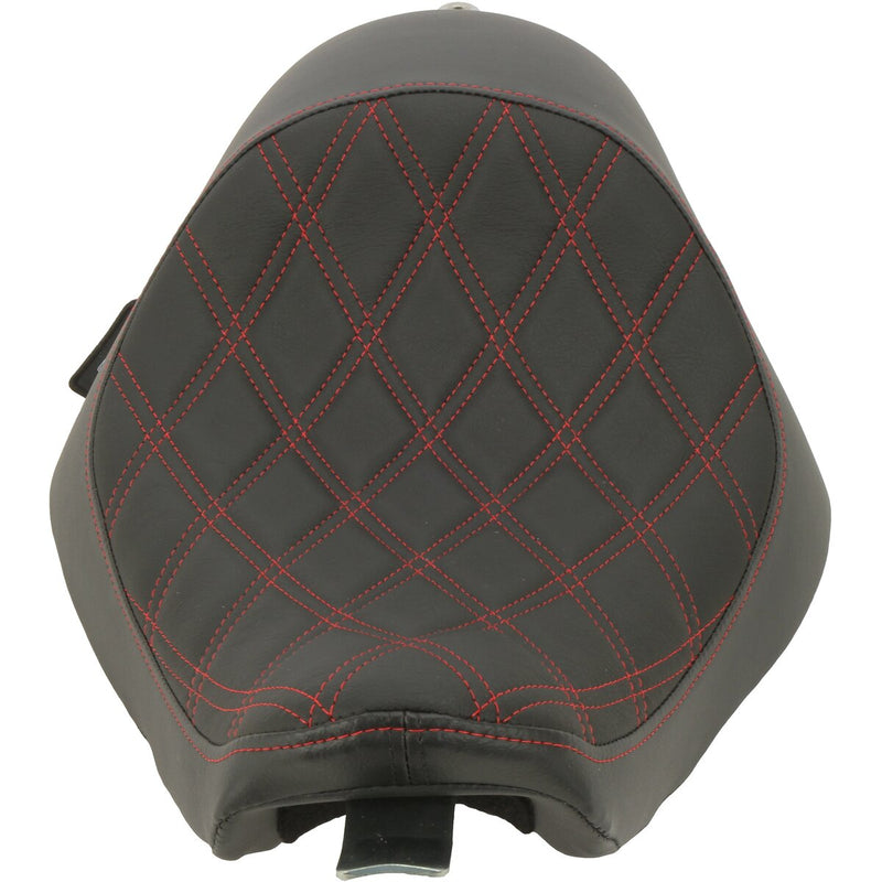 DRAG SPECIALTIES 3/4 Double Diamond Red Stitch Solo Vinyl Seat - Black - Sportster '04-'22