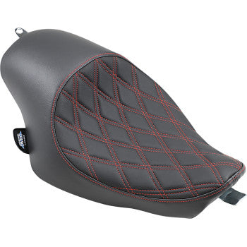 DRAG SPECIALTIES 3/4 Solo Seat - Double Diamond - Red Stitch - Vinyl - XL '04-'22