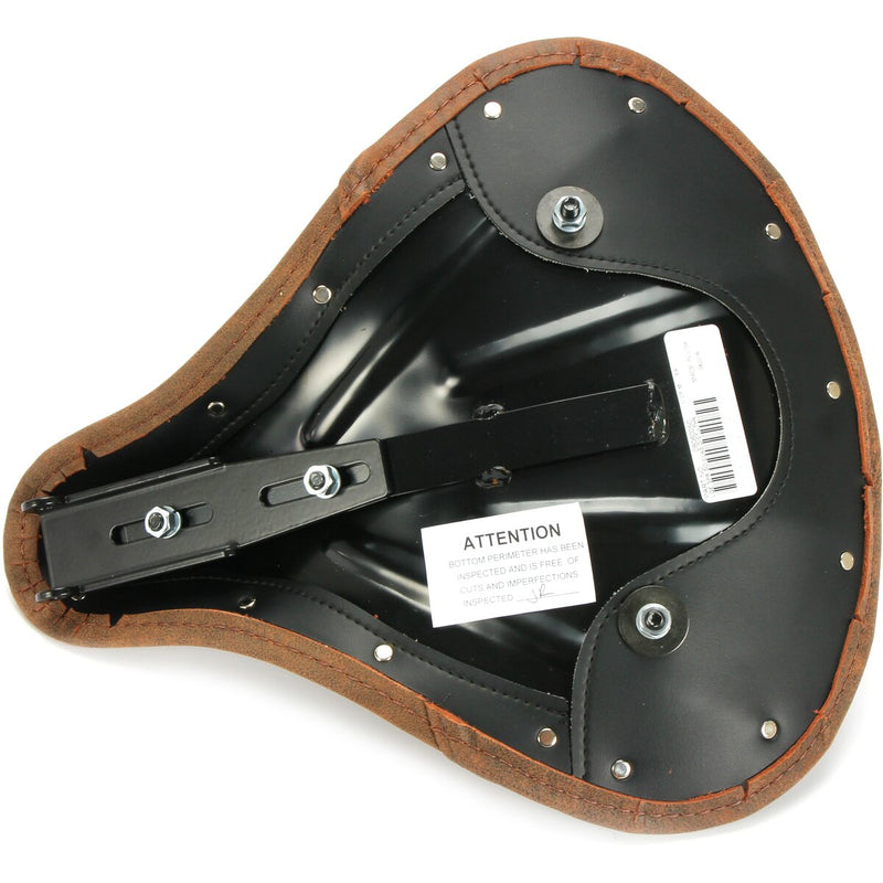 DRAG SPECIALTIES Large Low-Profile Spring Solo Brown Perimeter Stitch Seat - Brown Distressed Leather