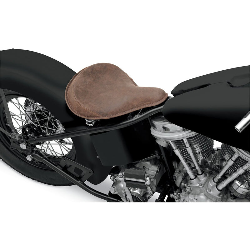 DRAG SPECIALTIES Large Low-Profile Spring Solo Brown Perimeter Stitch Seat - Brown Distressed Leather