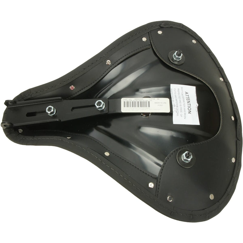 DRAG SPECIALTIES Spring Solo Seat - Large - Low-Profile - Black w/ White Perimeter StitchFeatures Constructed of 1/2" closed cell foam Low-profile for that Bobber look
