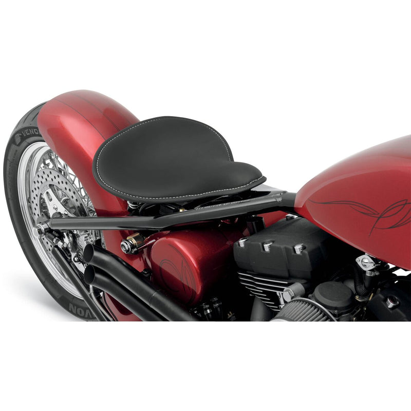 DRAG SPECIALTIES Spring Solo Seat - Large - Low-Profile - Black w/ White Perimeter StitchFeatures Constructed of 1/2" closed cell foam Low-profile for that Bobber look