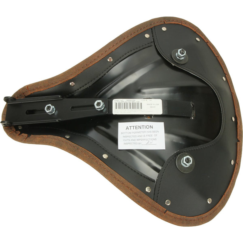 DRAG SPECIALTIES Spring Solo Seat - Large - Low-Profile - Brown w/ Perimeter Stitch