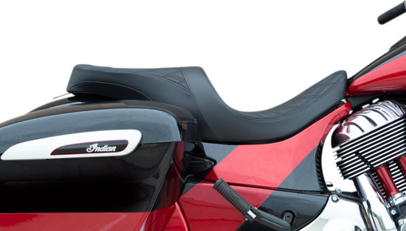 DRAG SPECIALTIES Forward Positioned Low Profile Double Diamond Black Stitch Solar Vinyl Seat - Black - Indian '14-'22
