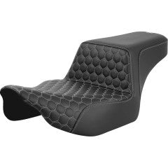 SADDLEMEN Step-Up Seat - Extended Reach - Front Honeycomb - Silver Stitch - Touring '23.5-'25