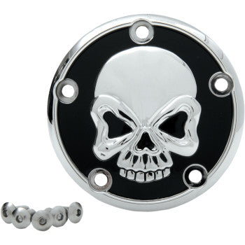 DRAG SPECIALTIES Replacement Die-cast 5-Hole Points Cover - Black with Chrome Skull - Twin Cam '99-'17