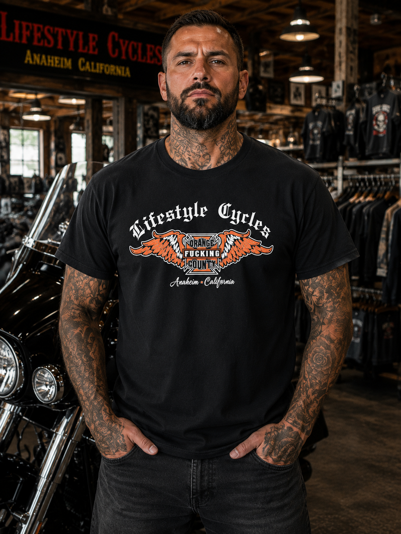 LIFESTYLE CYCLES Orange F*ckn County Short Sleeve Shirt