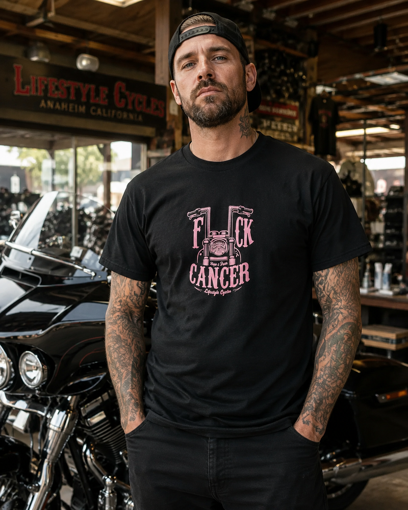 LIFESTYLE CYCLES F*ck Cancer Mens Short Sleeve Shirt - Pink