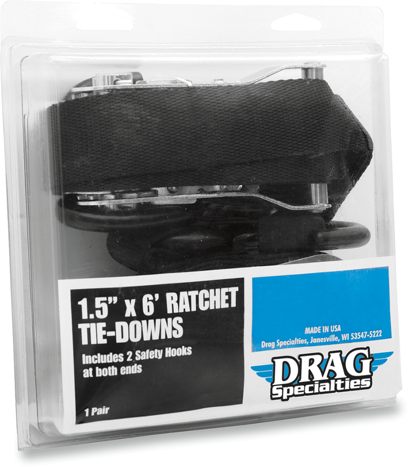 DRAG SPECIALTIES Ratchet Tie-Downs - 1-1/2" x 6' - Black