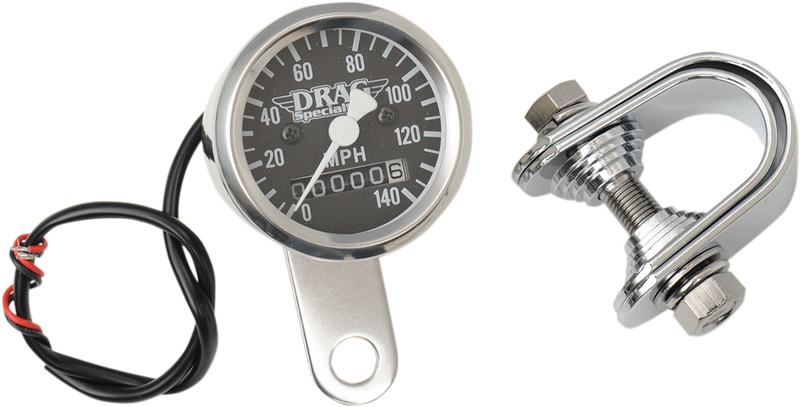 DRAG SPECIALTIES 1-7/8" Mini MPH Speedometer 2:1 Ratio - Stainless Housing - Black Face