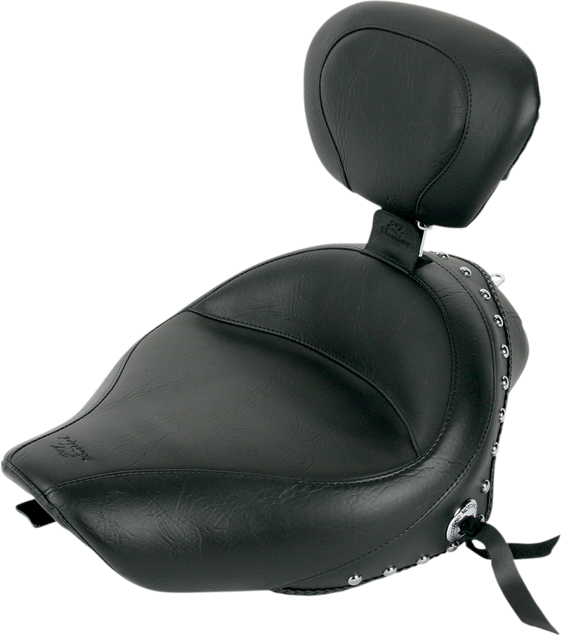 MUSTANG Wide Solo Seat with Removable Backrest - Chrome Studs with Conchos - Black - Sportster '04-'21 with 4.5 Gallon Tank