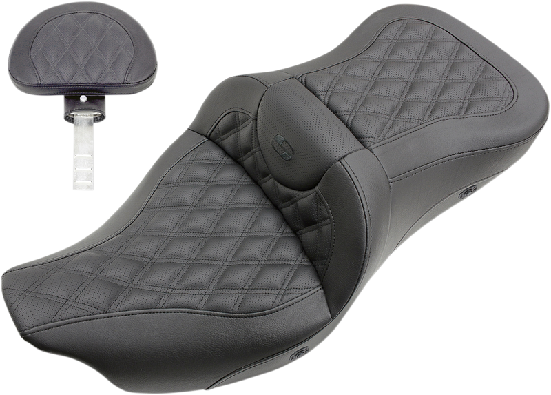 SADDLEMEN Roadsofa™ Seat - with Backrest - Full Lattice Stitch - Heated - Touring '08-'24