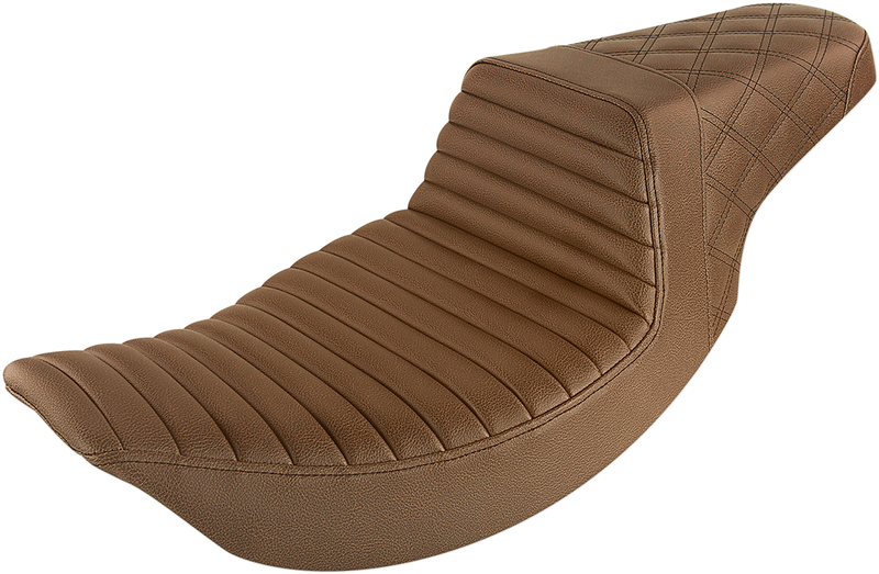 SADDLEMEN Step-Up Seat - Front Tuck-n-Roll/Rear Lattice Stitch - Brown - Touring '97-'07