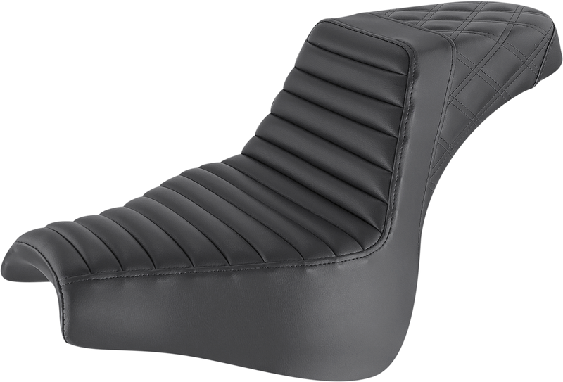 SADDLEMEN Step-Up Seat - Front Tuck-n-Roll/Rear Lattice Stitch - Black - Softail '18-'23