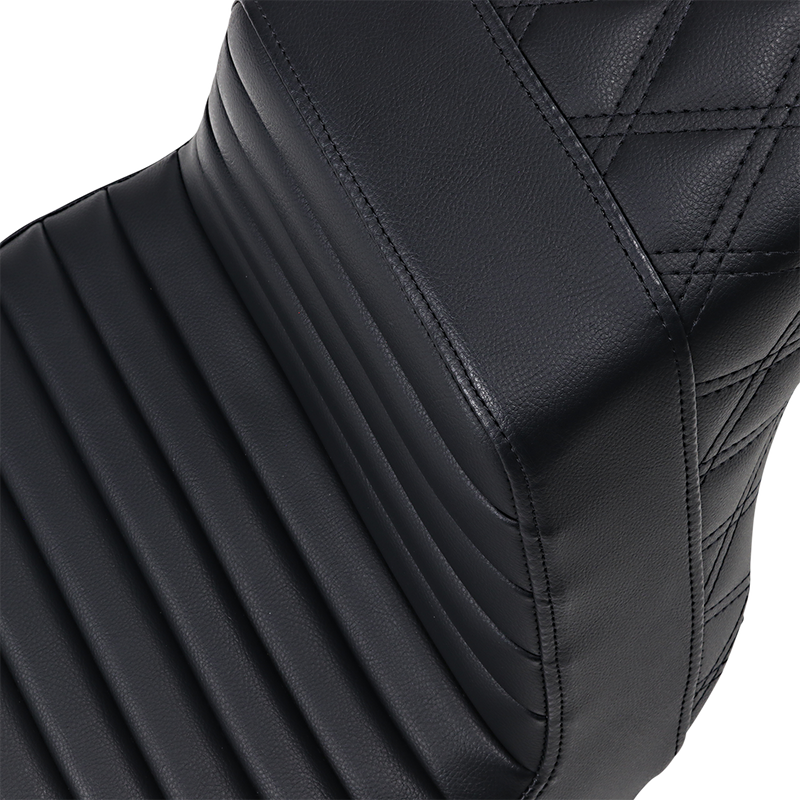 SADDLEMEN Step-Up Seat - Front Tuck-n-Roll/Rear Lattice Stitch - Black - Softail '13-'17