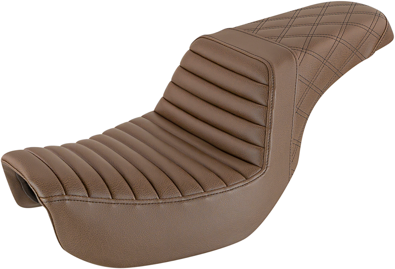 SADDLEMEN Step-Up Seat - Front Tuck-n-Roll/Rear Lattice Stitch - Brown - Dyna '06-'17