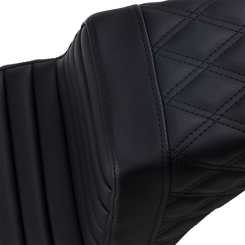 SADDLEMEN Step-Up Seat - Front Tuck-n-Roll/Rear Lattice Stitch - Black - Softail '18-'24