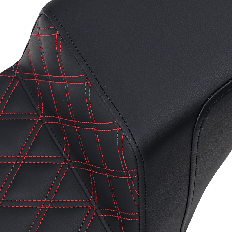 SADDLEMEN Step-Up Seat - Front Lattice Stitch - Red Stitching - Black - Softail '18-'22