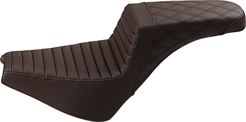 SADDLEMEN Step-Up Seat - Front Tuck-n-Roll/Rear Lattice Stitch - Brown - Softail '18-'24