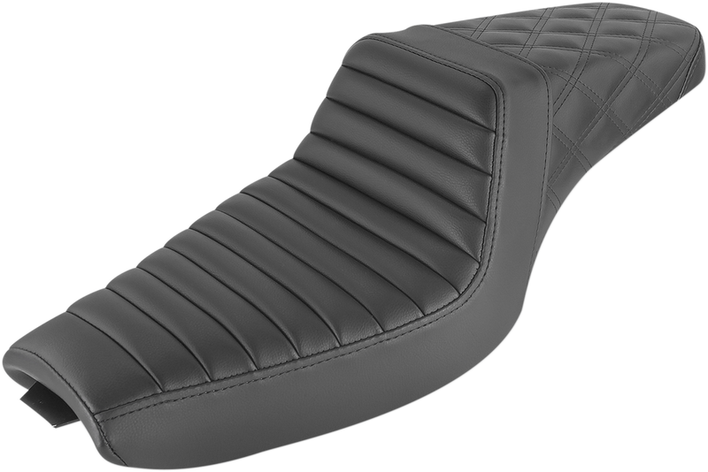 SADDLEMEN Step-Up Seat - Front Tuck-n-Roll/Rear Lattice Stitch - Black - Sportster '04-'20