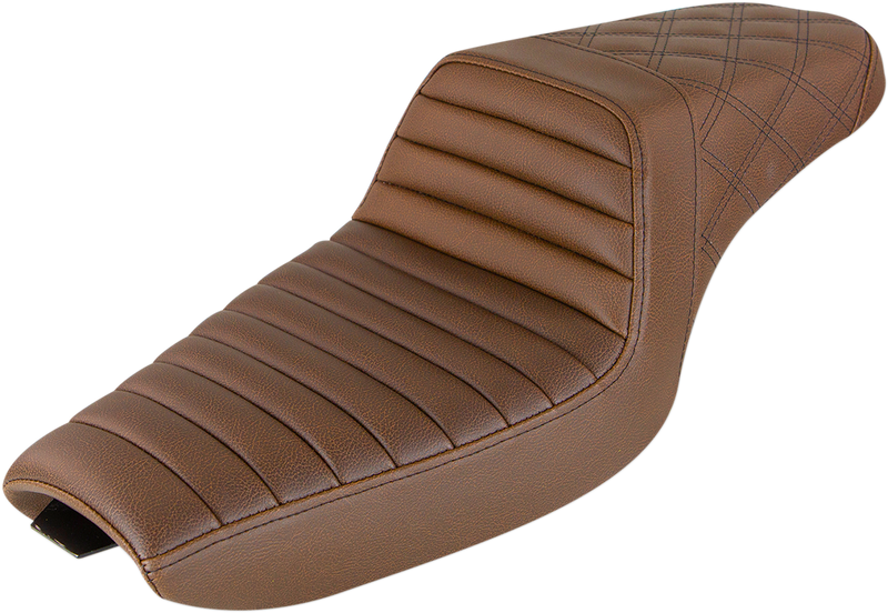 SADDLEMEN Step-Up Seat - Front Tuck-n-Roll/Rear Lattice Stitch - Brown - Sportster '04-'20