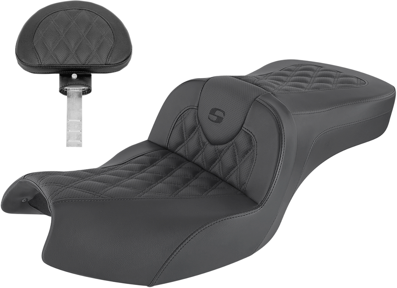 SADDLEMEN Roadsofa* Seat - With Backrest - Full Lattice Stitch - Black - Indian Challenger