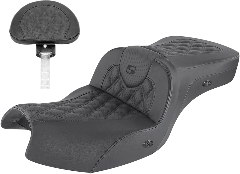 SADDLEMEN Heated Roadsofa™ Seat - Lattice Stitch - w/ Backrest - GL I20-06-182BRHCT
