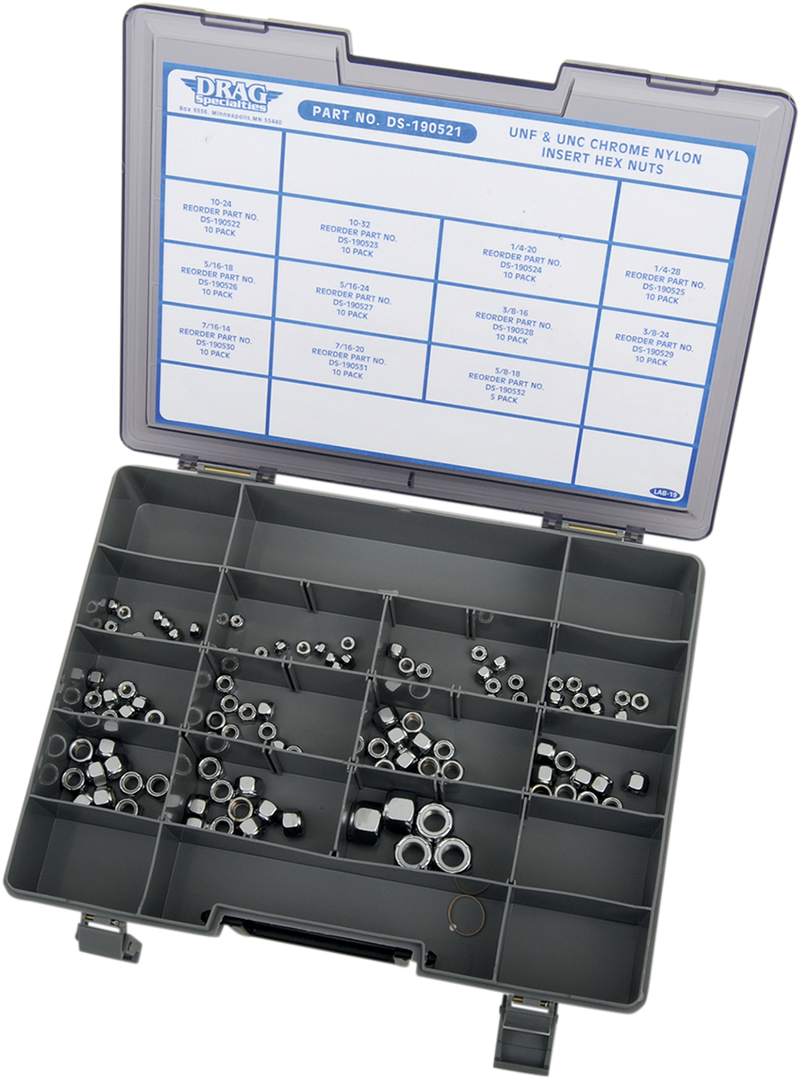 DRAG SPECIALTIES Nylon Insert Nut Assortment - SAE - Chrome