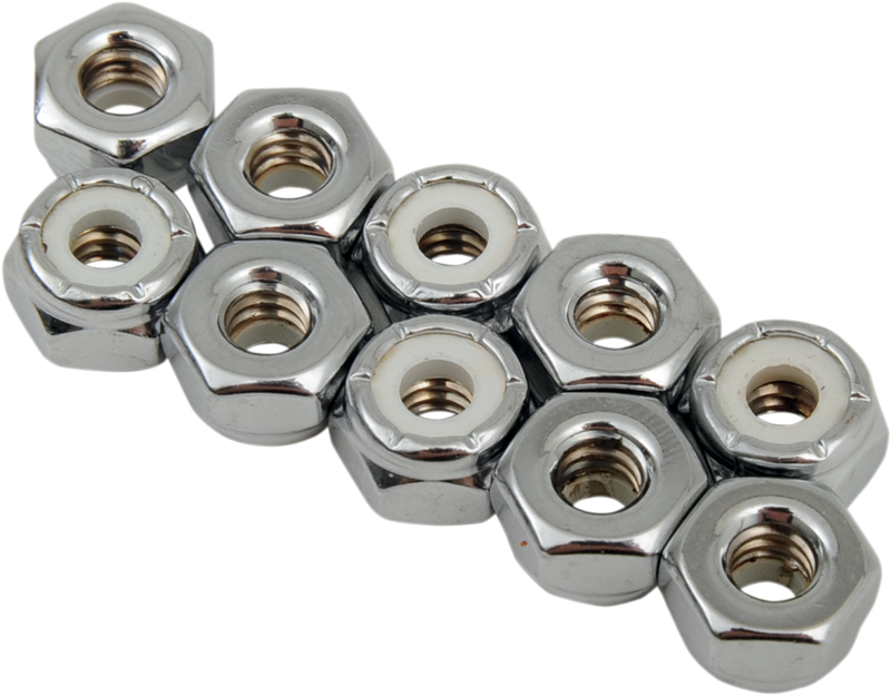 DRAG SPECIALTIES Nylon Insert Nut  - Chrome - 10-24 - 10 Pack