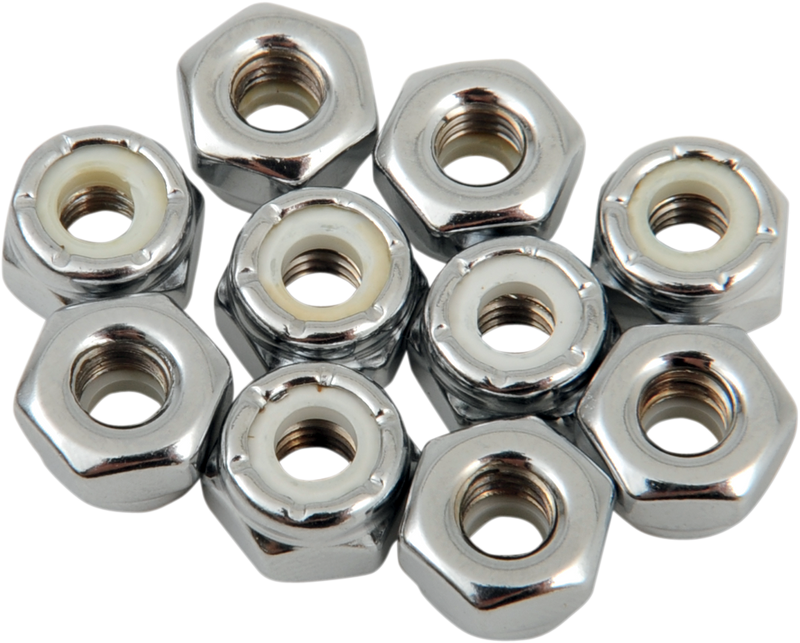 DRAG SPECIALTIES Nylon Insert Nut  - Chrome - 10-32 - 10 Pack