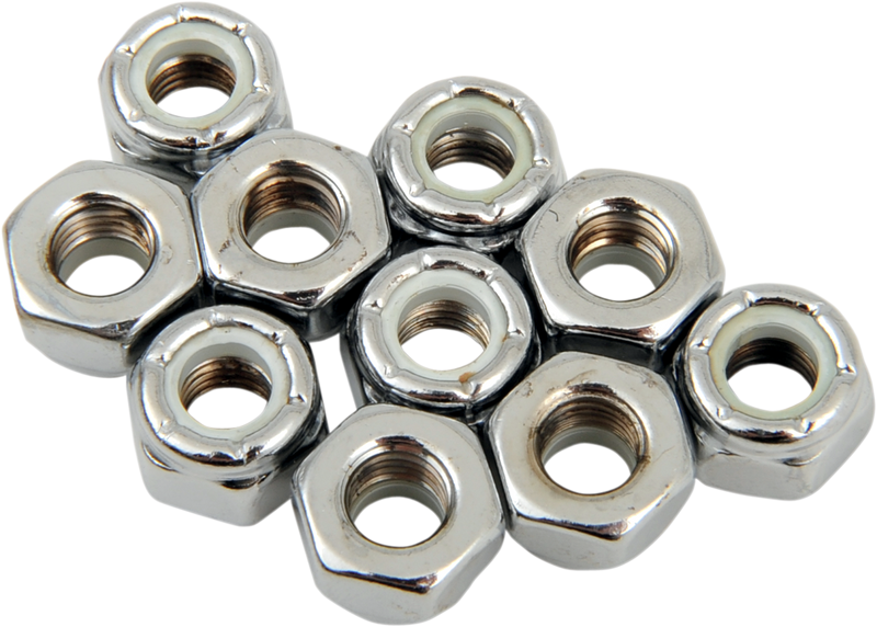 DRAG SPECIALTIES Nylon Insert Nut  - Chrome - 1/4"-28 - 10 Pack