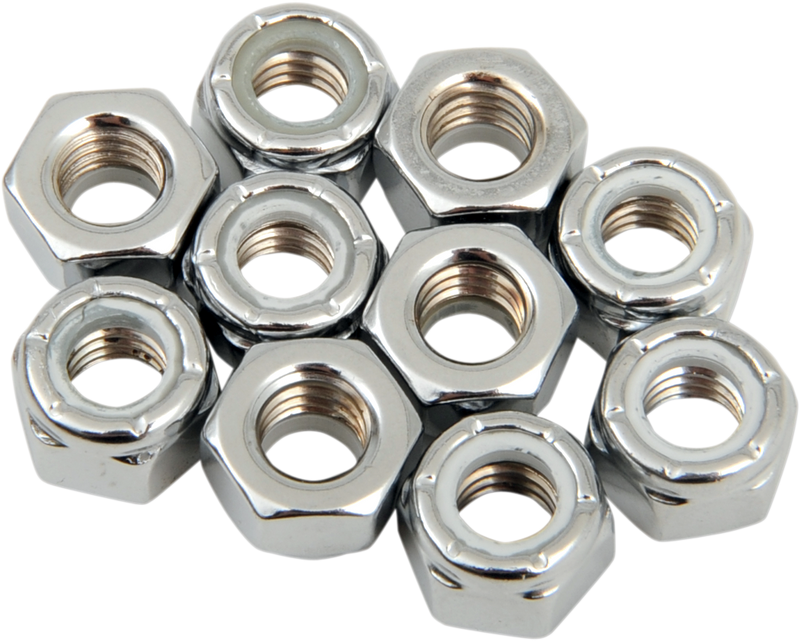 DRAG SPECIALTIES Nylon Insert Nut  - Chrome - 5/16"-18 - 10 Pack