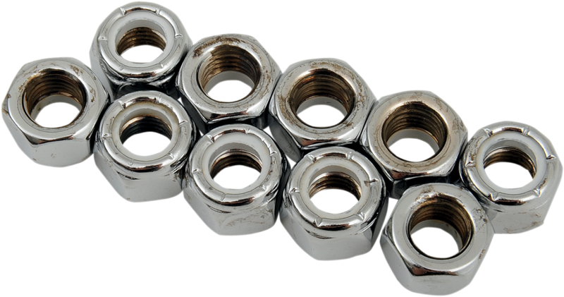 DRAG SPECIALTIES Nylon Insert Nut  - Chrome - 5/16"-24 - 10 Pack
