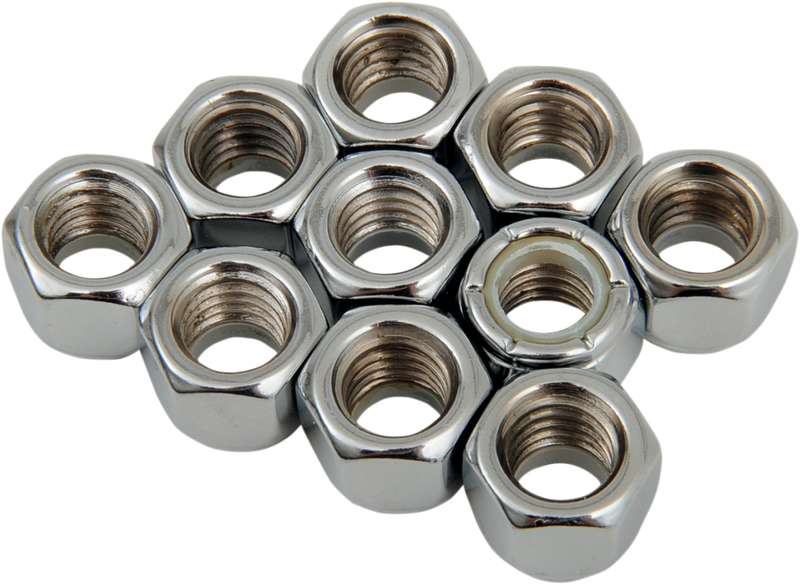 DRAG SPECIALTIES Nylon Insert Nut  - Chrome - 3/8"-16 - 10 Pack