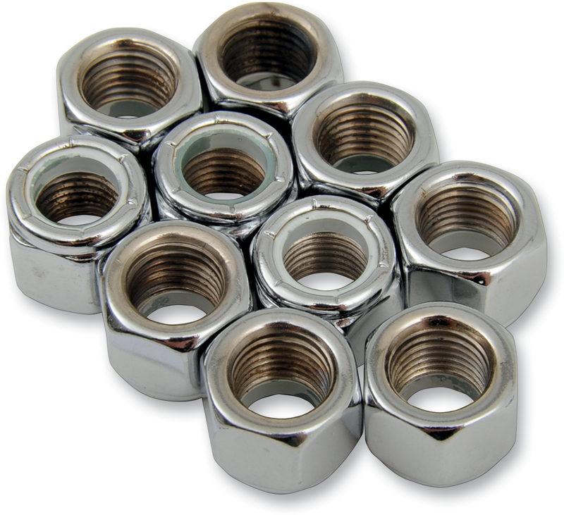 DRAG SPECIALTIES Nylon Insert Nut  - Chrome - 3/8"-24  - 10 Pack
