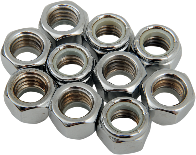 DRAG SPECIALTIES Nylon Insert Nut  - Chrome - 7/16"-14 - 10 Pack