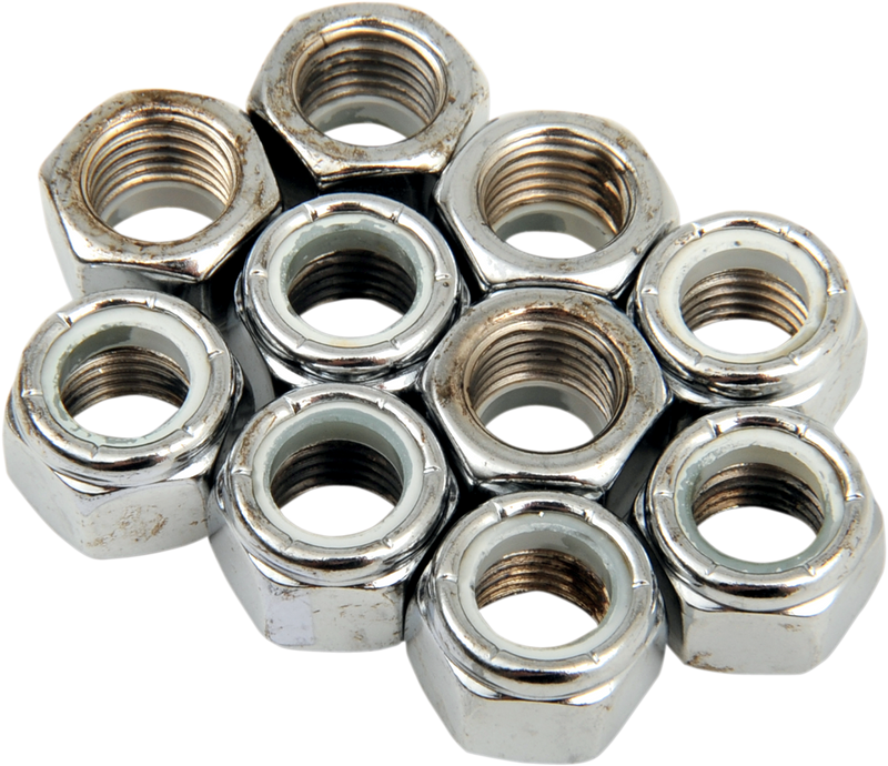 DRAG SPECIALTIES Nylon Insert Nut  - Chrome - 7/16"-20  - 10 Pack