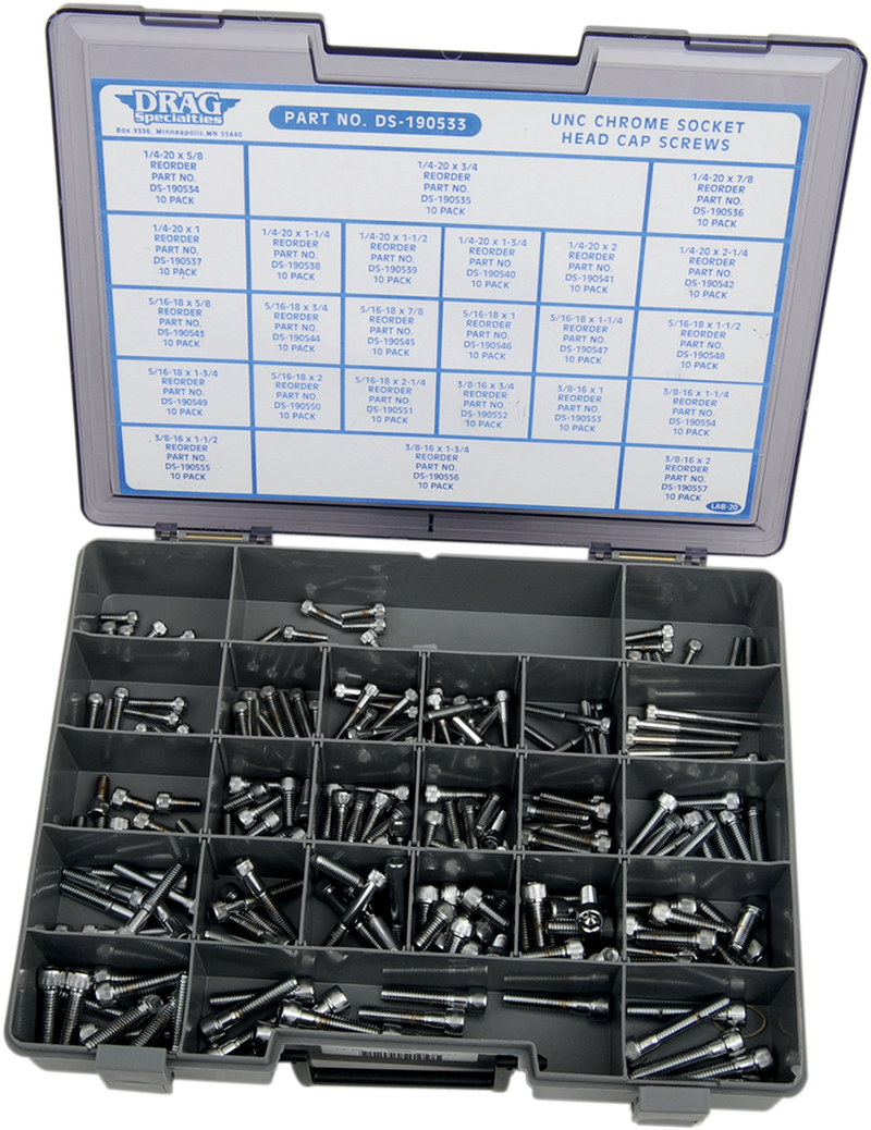 DRAG SPECIALTIES Coarse Thread Socket-Head Bolt Assortment - Knurled - Chrome - UNC