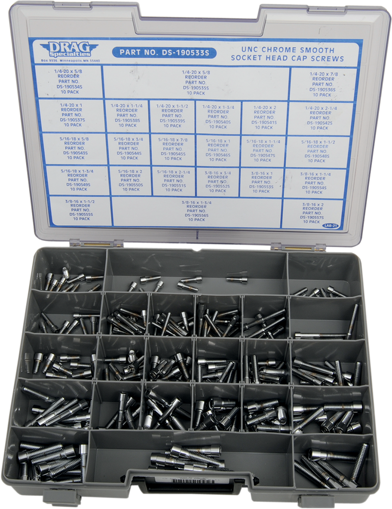 DRAG SPECIALTIES Coarse Thread Socket-Head Bolt Assortment - Smooth - Chrome - UNC