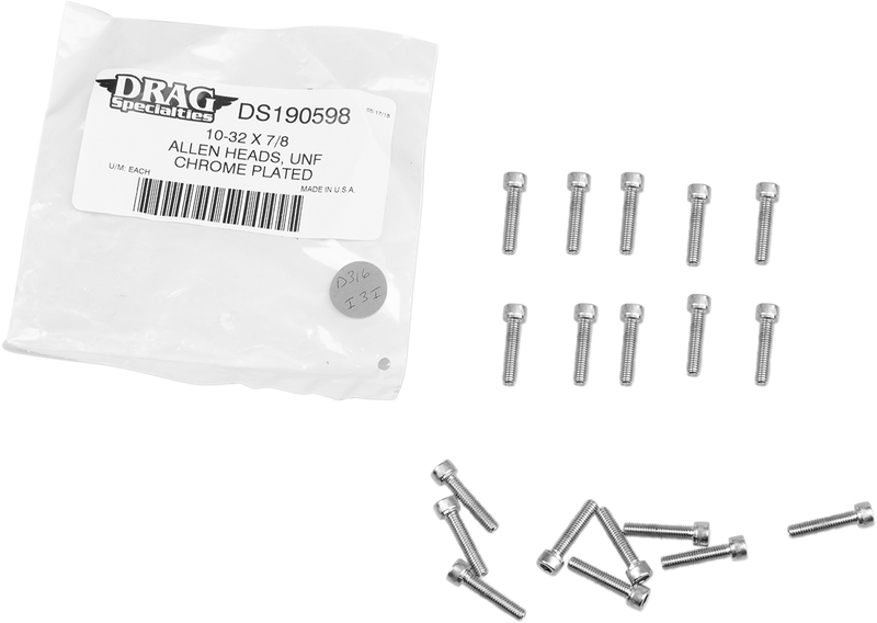 DRAG SPECIALTIES Socket-Head Replacement Bolts - Knurled/Fine Thread - #10-32 x 7/8" - 10 Pack